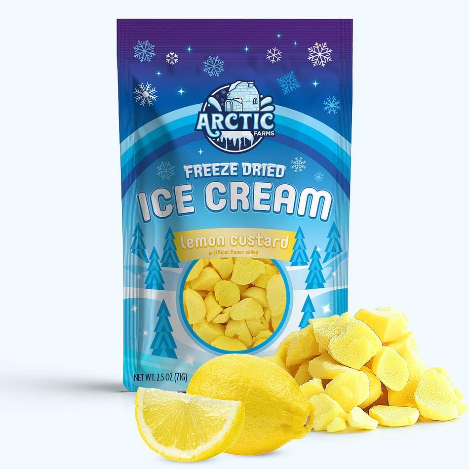 Freeze-Dried Ice Cream Bits, Lemon Custard, No-Melt Crunchy Snack, Shelf-Stable, Large Resealable Bag (2.5 oz)