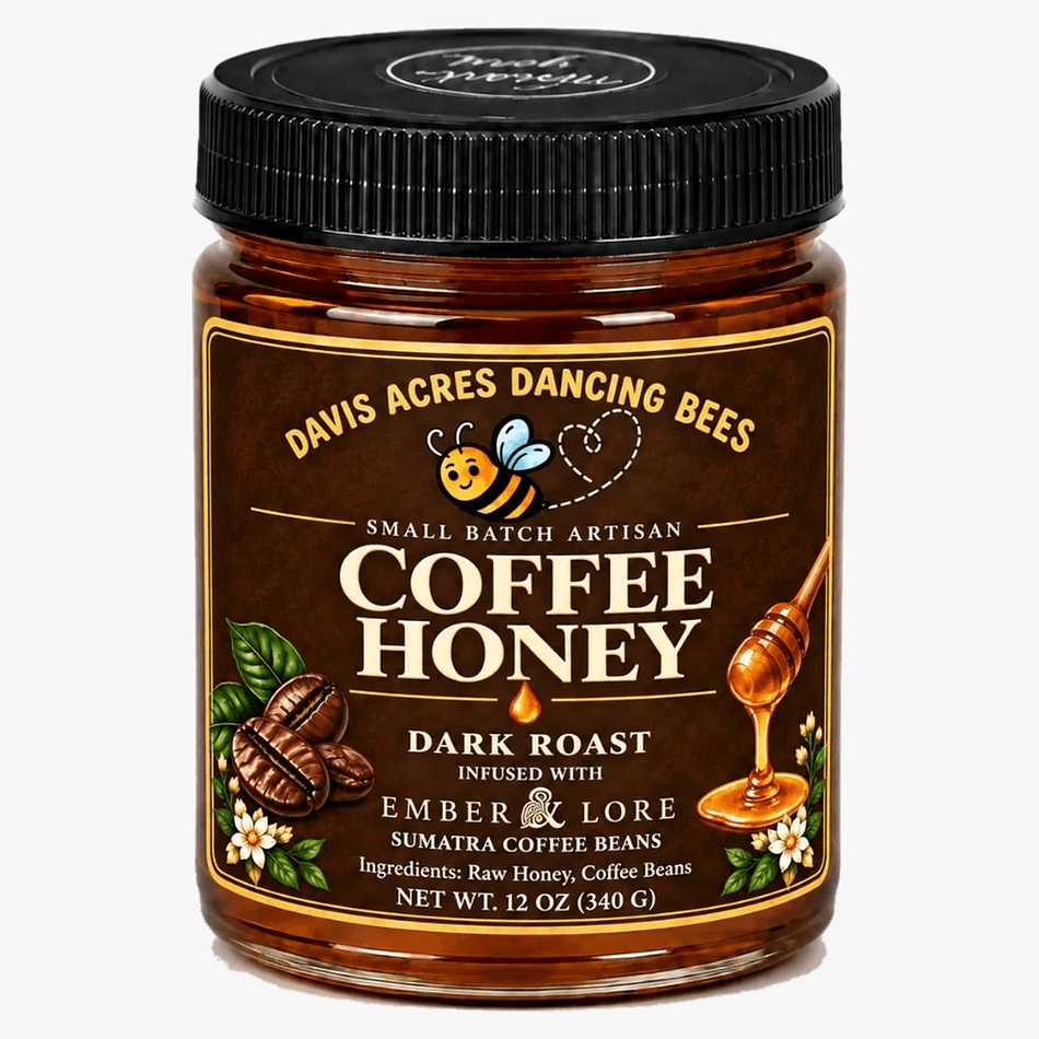 Coffee-Infused Raw Honey, Sumatra Dark Roast Beans, Bold Coffee Sweetener, 12 oz (340 g) Jar