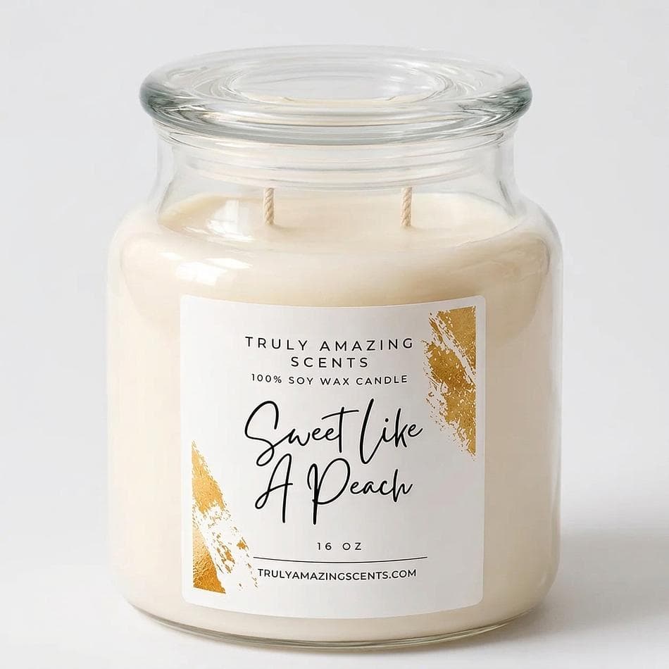 Peach Rings Soy Candle, 100% Soy Wax, Sweet Candy Peach Scent, Long-Lasting 60–70 Hr Burn, 16 oz Jar