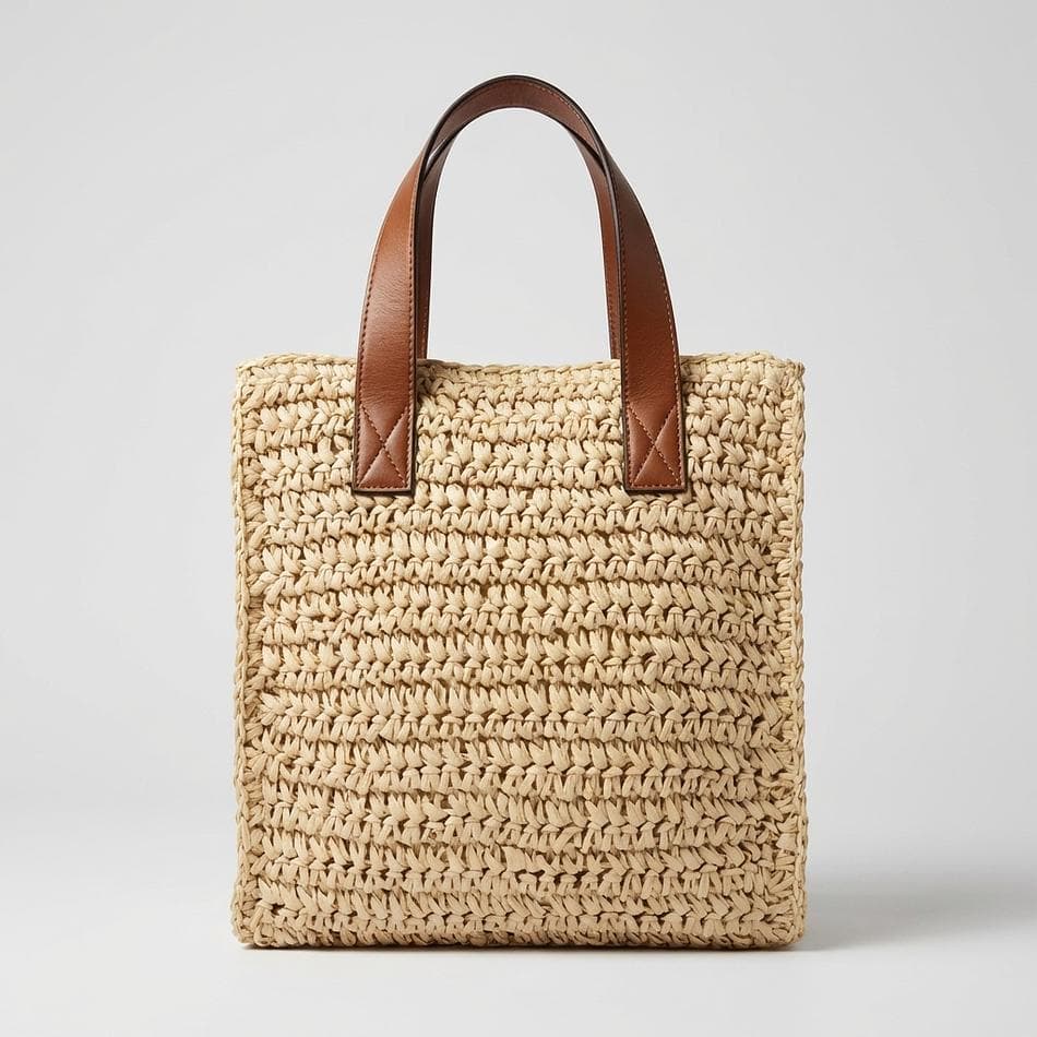 Straw Braided Top-Handle Handbag, Paper Weave & Faux Leather Handles, Summer Everyday Tote, Medium 10x12x3 in, 1-Pack