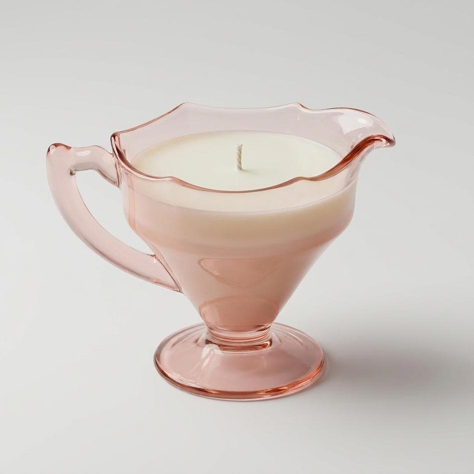 Vintage Depression Glass Soy Candle Set, Pink Sugar Bowl & Creamer, Bayberry & Silver Oak Scent, 2 x 4 oz