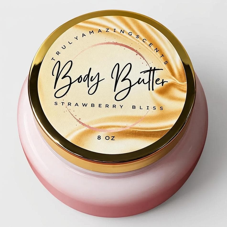 Whipped Body Butter, Shea & Kokum Butter, Strawberry Shortcake Scent, Deep Hydration for Dry Skin, 8 oz Jar