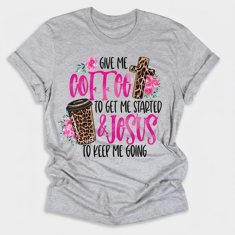 Christian Graphic T-Shirt, Ring-Spun Cotton, Jesus & Coffee Design, Soft Unisex Tee, Sizes S–3XL