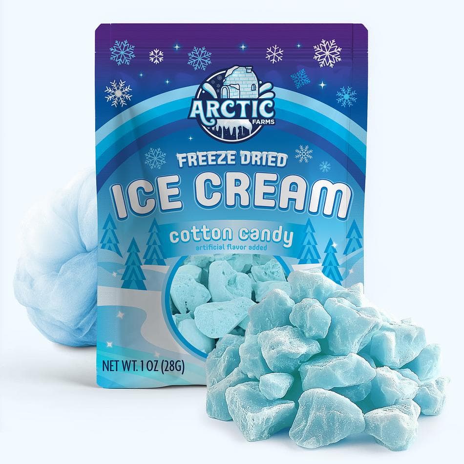 Freeze-Dried Ice Cream Bits, Cotton Candy Blue, No-Melt Crunchy Snack, Shelf-Stable, Pack of 3 Resealable Bags (1 oz each)