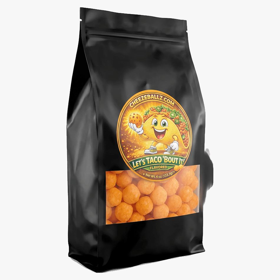 Taco Seasoned Cheese Balls Snack, Gluten-Free Crunchy Puffs, Resealable 4 oz Pouch