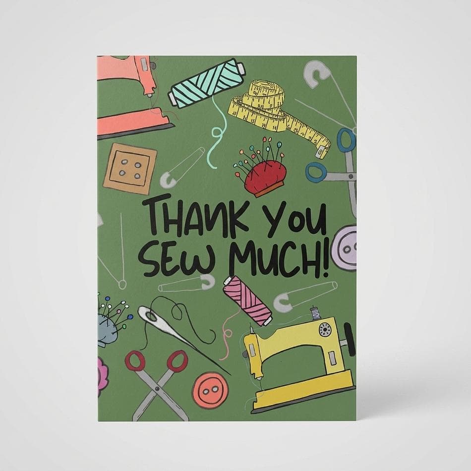 Thank You Greeting Card, 100% Recycled Paper, Sewing Pun, Blank Inside, A2 Folded Card w/ Kraft Envelope