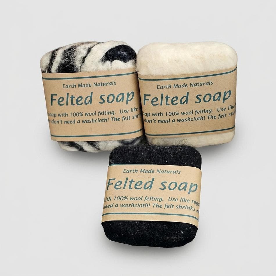 Felted Wool Soap Bar, Pine Tar or White Clouds, Gentle Exfoliating Cleanse, 1 Bar