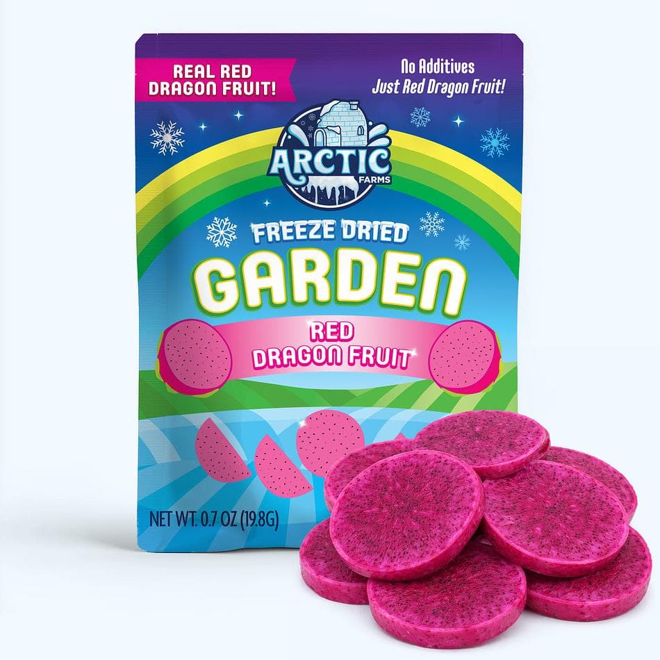Freeze-Dried Red Dragon Fruit Slices (Red Skin, Red Flesh), Vibrant, Sweet, Bold Exotic Crunch, Pack of 3 Resealable Bags (0.7 oz each)
