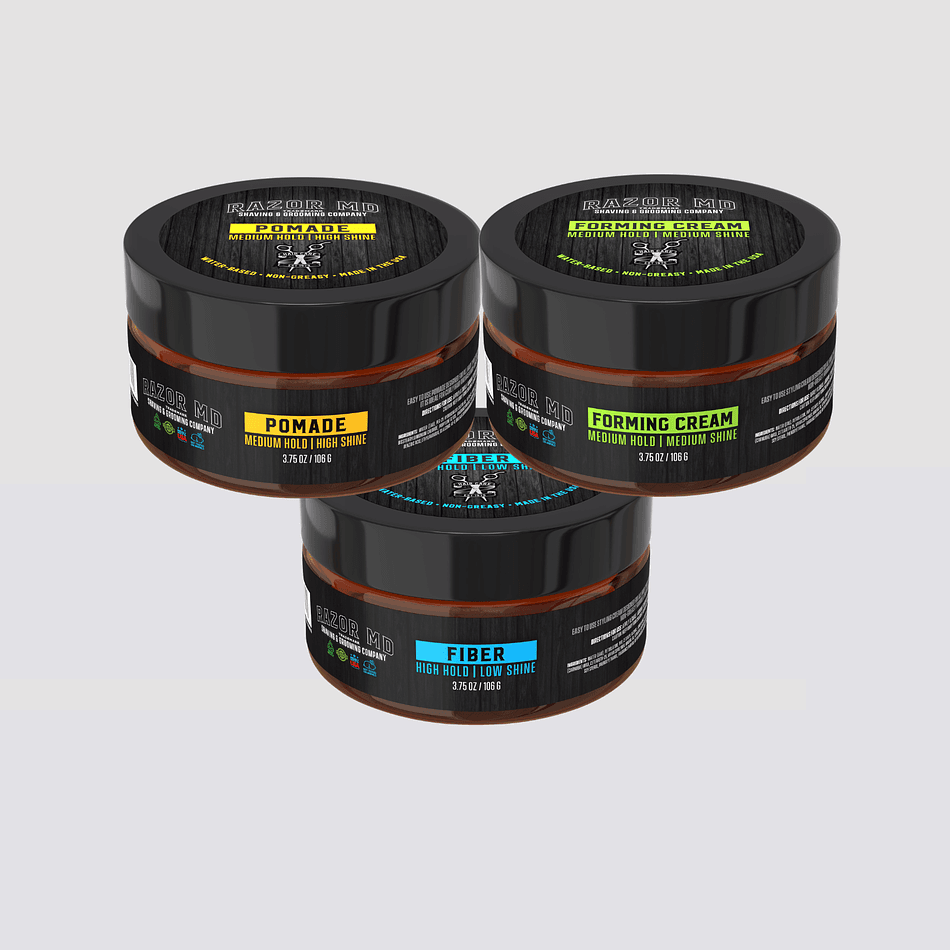 Hair Styling Set, Fiber + Forming Cream + Pomade, Water-Based Washout, Volume & Texture, 3-Pack (3.75 oz each)