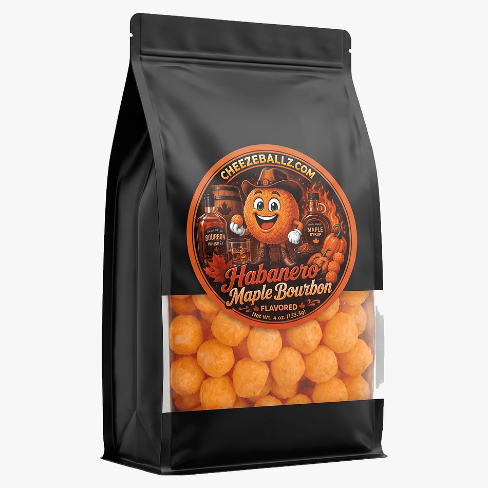 Gourmet Cheese Ball Puffs, Habanero + Maple + Bourbon Flavor, Sweet & Spicy Crunch, Gluten-Free, 4 oz Resealable Pouch