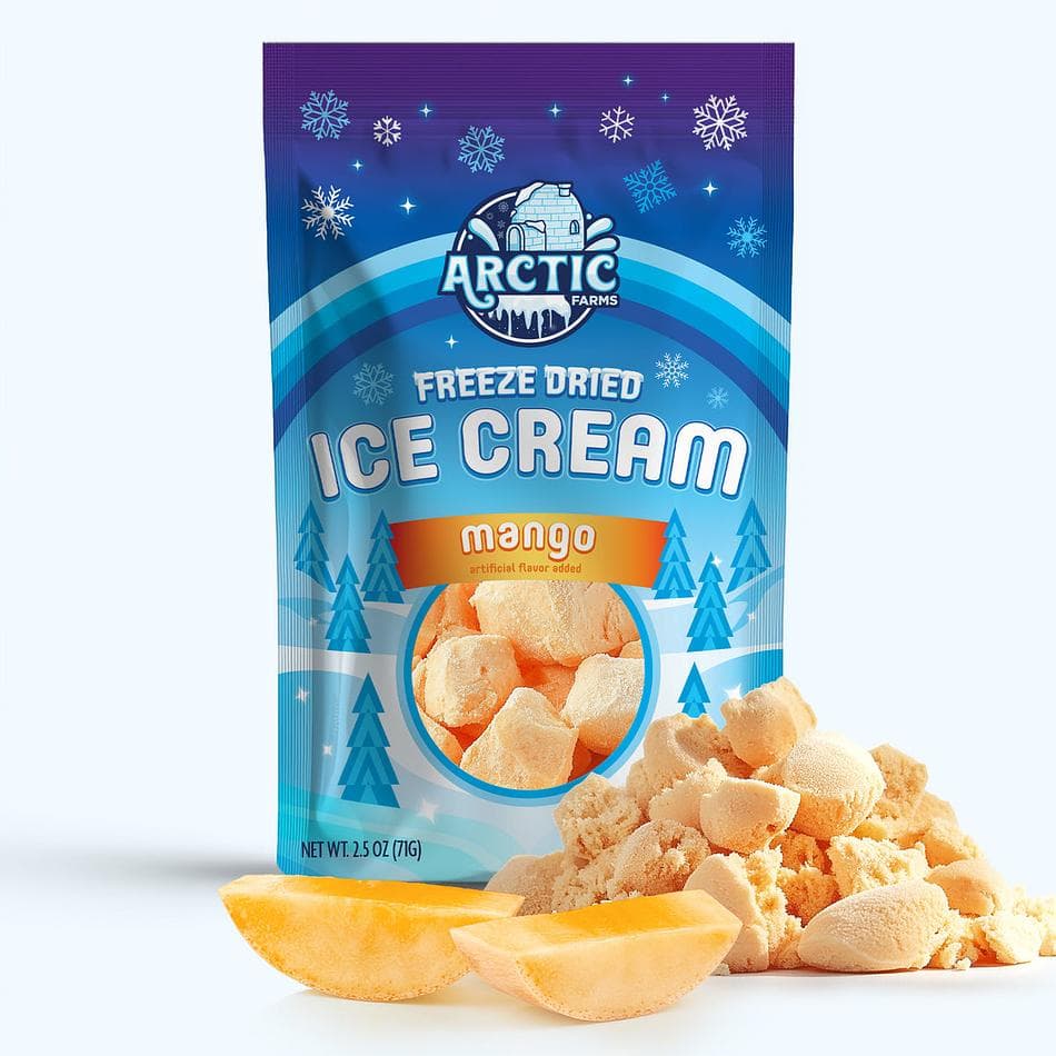 Freeze-Dried Ice Cream Bits, Mango, No-Melt Crunchy Snack, Shelf-Stable, Large Resealable Bag (2.5 oz)