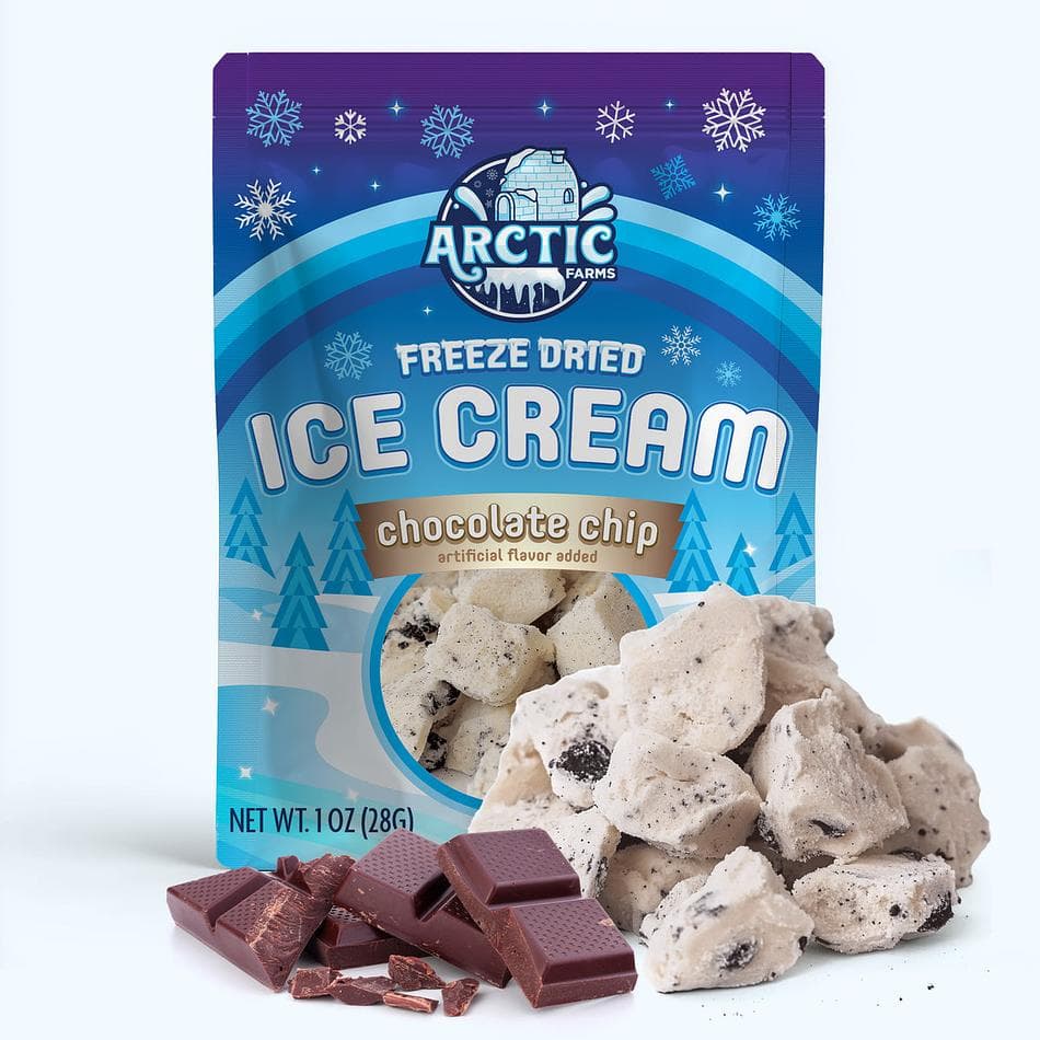 Freeze-Dried Ice Cream Bits, Chocolate Chip, No-Melt Crunchy Snack, Shelf-Stable, Pack of 3 Resealable Bags (1 oz each)