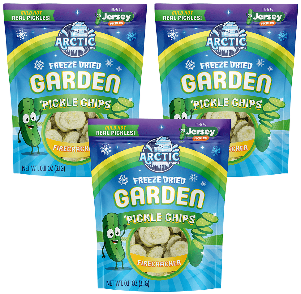 Freeze-Dried Firecracker Pickle Chips from Jersey Pickles, Mild Hot, Crunchy Real Pickle Snack, Pack of 3 Resealable Bags (0.11 oz each)