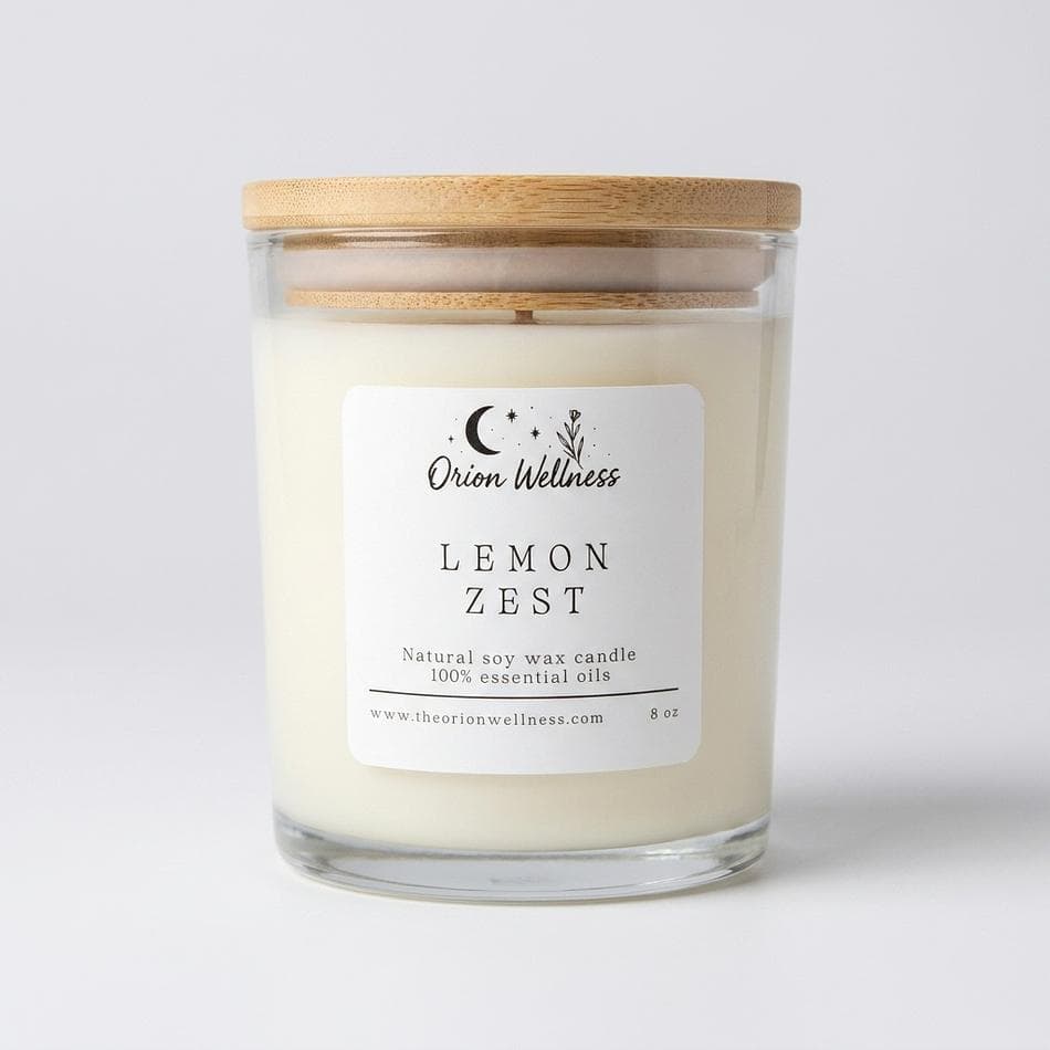 Soy Candle, Lemon Bergamot Grapefruit Essential Oils, Clean Uplifting Citrus Scent, 8 oz Jar, 40–45 Hr Burn