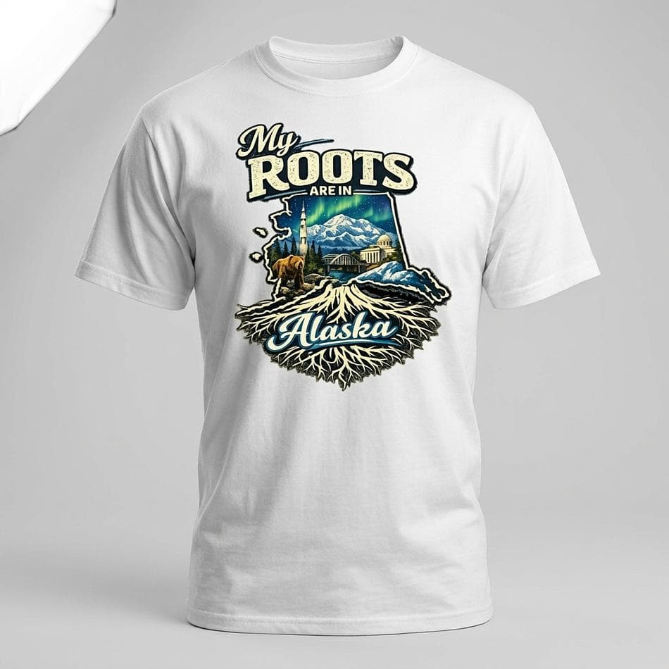 Alaska Roots Graphic T-Shirt, Cotton Blend Options, Classic Fit State Pride Tee, Gildan G500 5.3oz, Sizes S–5XL