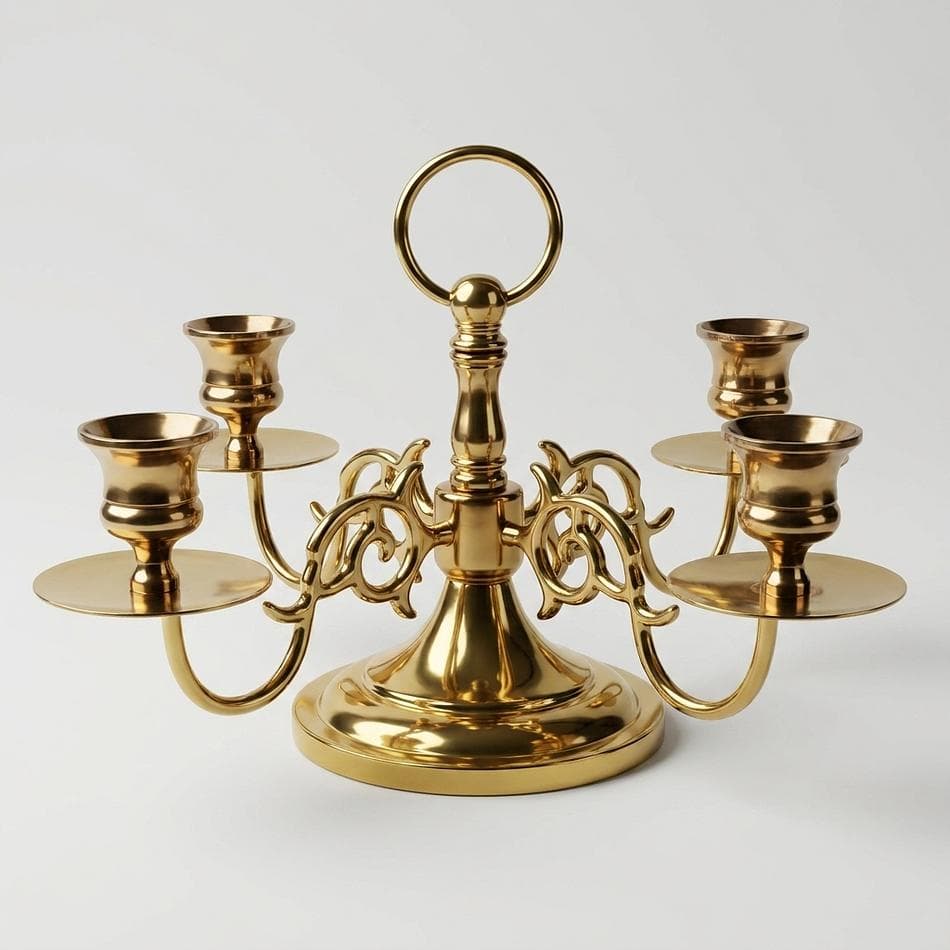 Brass 4-Arm Taper Candelabra, Solid Polished Brass, Vintage Table Centerpiece Candle Holder, 11.25in Wide x 6.5in Tall