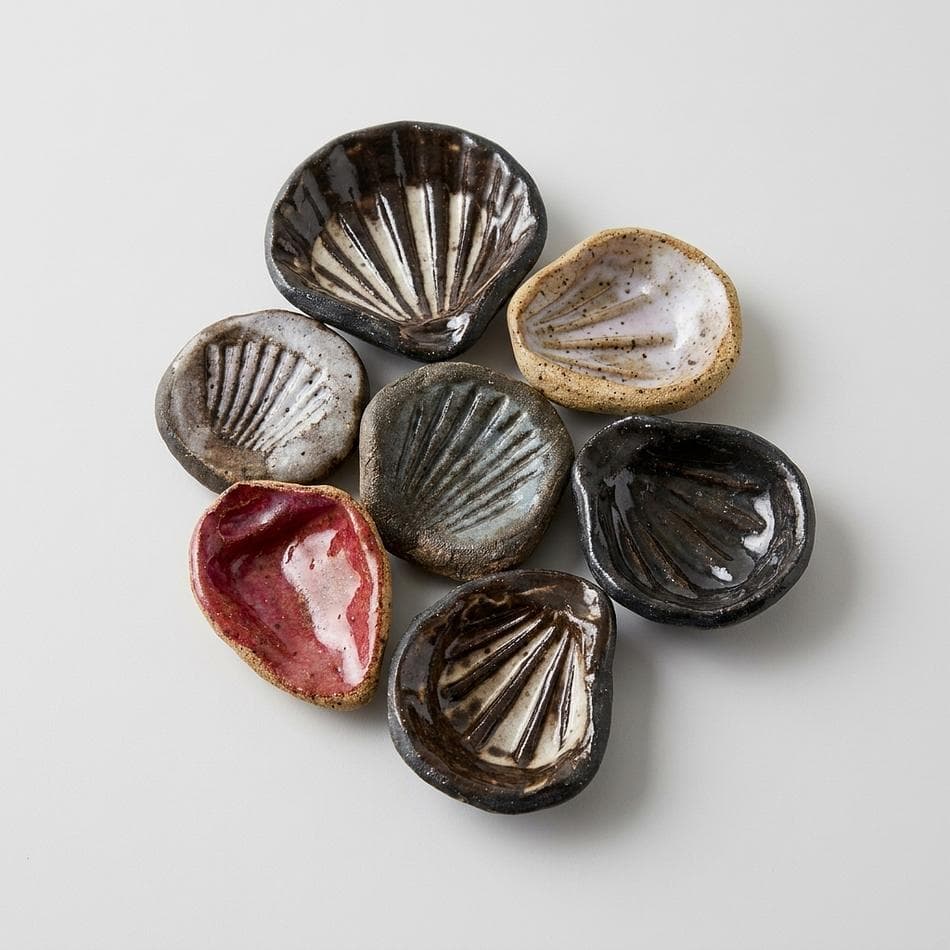 Handmade Ceramic Pocket Stone, Shell-Pressed, Mindfulness Grounding Token, 1 Piece