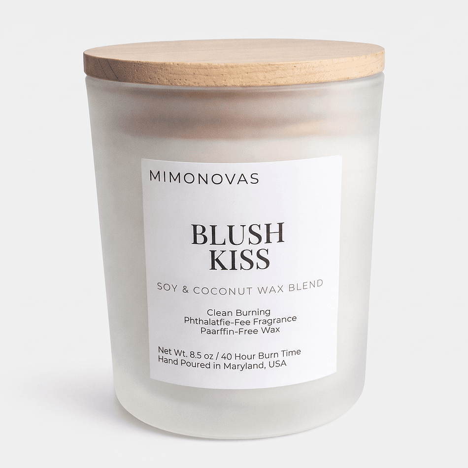 Scented Candle, Soy & Coconut Wax Blend, Fruity Floral Clean Cozy Scent, Frosted Glass Jar w/ Bamboo Lid, 8.5 oz
