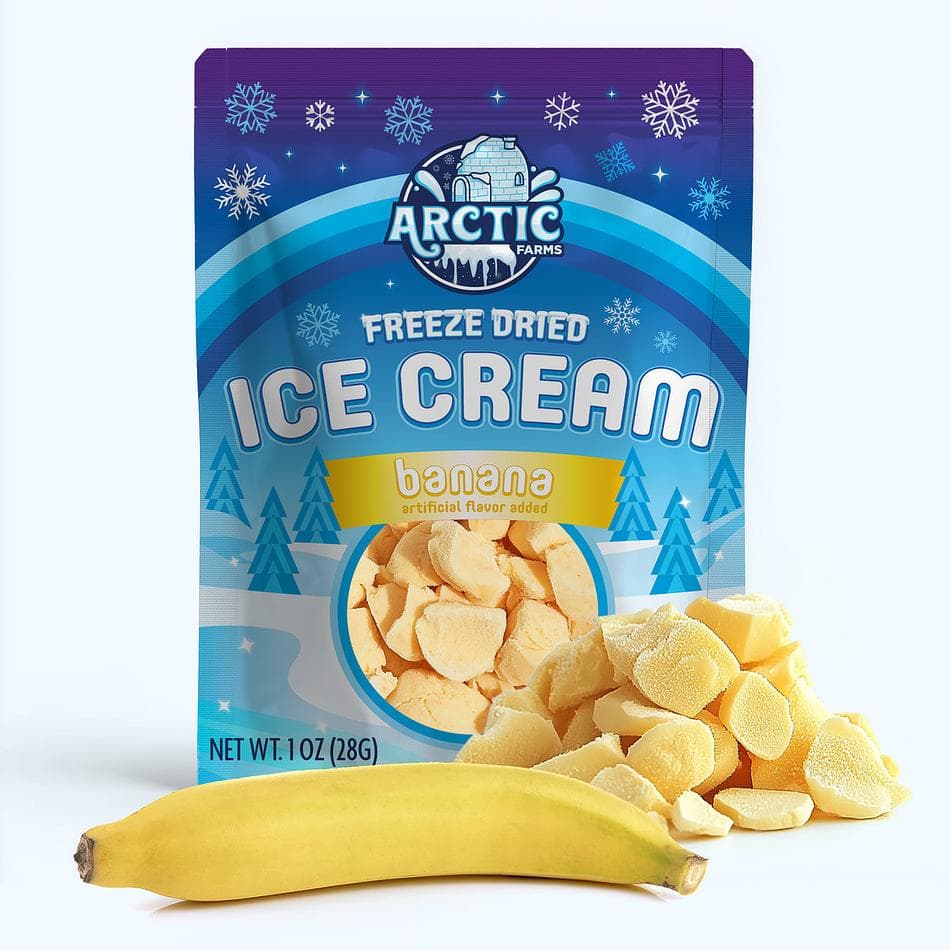 Freeze-Dried Ice Cream Bits, Banana, No-Melt Crunchy Snack, Shelf-Stable, Resealable Bag (1 oz)