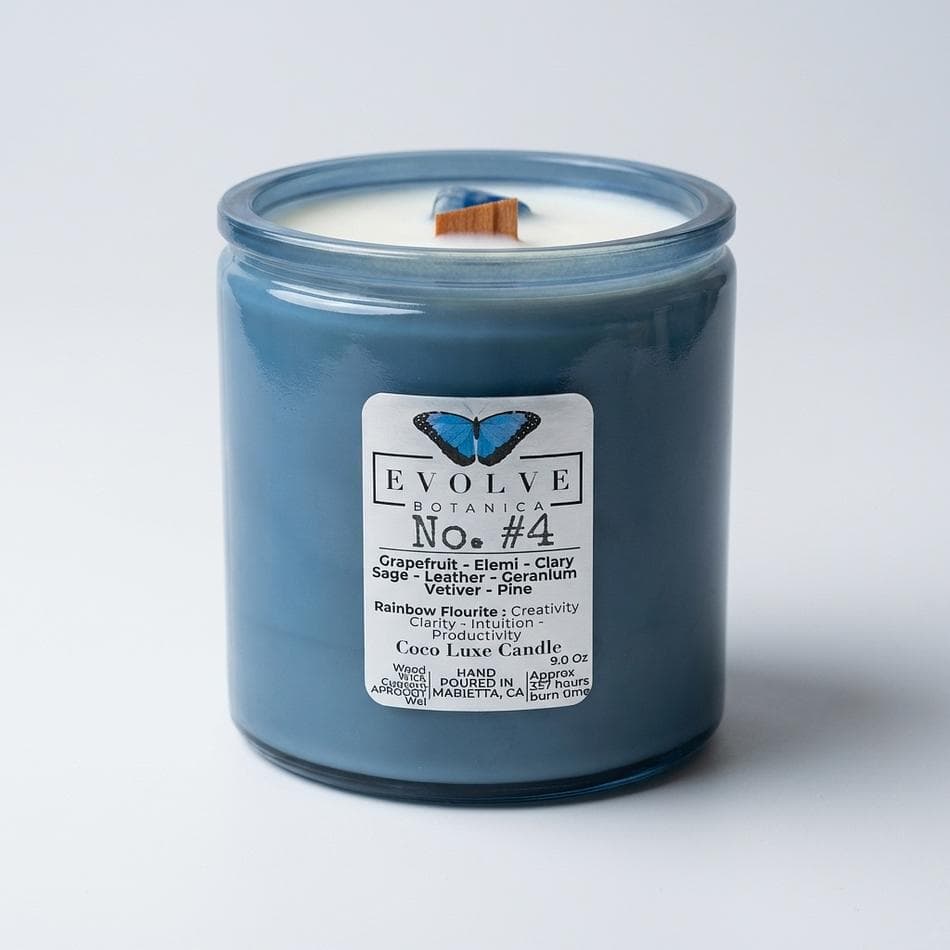 Coconut Wax Luxe Candle, Rainbow Fluorite Crystal, Clean Home Fragrance, 9 oz Glass Jar