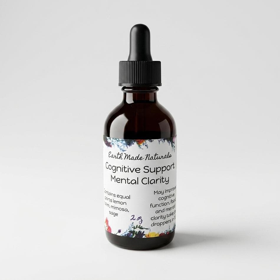 Herbal Cognitive Support Tincture, Lemon Balm + Mimosa + Sage, Calm Focus & Clarity, Liquid Drops, 1 oz or 2 oz