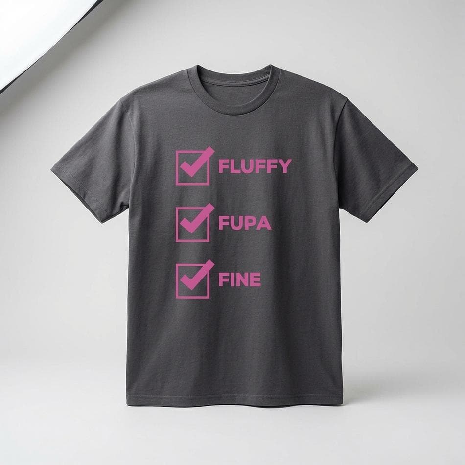 Body Positive Graphic T-Shirt, 100% Cotton Heavyweight Tee, Fluffy Fupa Fine Slogan, Classic Fit Crewneck, S–5XL