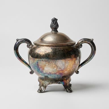 Vintage Silver Sugar Bowl Soy Candle, Brown Sugar & Fig, Lidded Repurposed Vessel, 5.19 oz, Cotton Wick