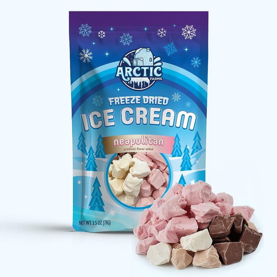 Freeze-Dried Ice Cream Bits, Neapolitan, No-Melt Crunchy Snack, Shelf-Stable, Large Resealable Bag (2.5 oz)