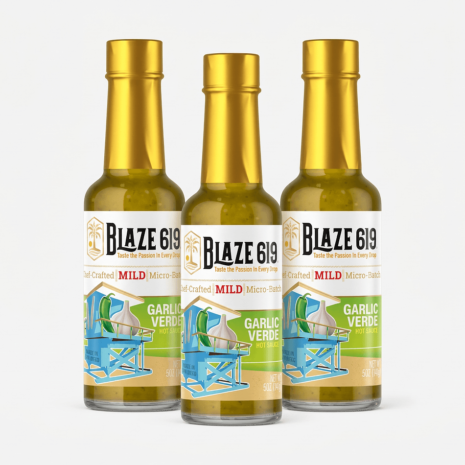 Garlic Verde Hot Sauce, Tomatillo & Roasted Chiles, Mild Green Sauce, Gluten Free, 3-Pack 5 oz Bottles (15 oz)