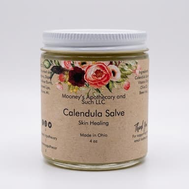 Calendula Herbal Salve, Calendula Flowers & Olive Oil, Soothing Skin Relief, Vitamin E & Beeswax, 4 oz Jar