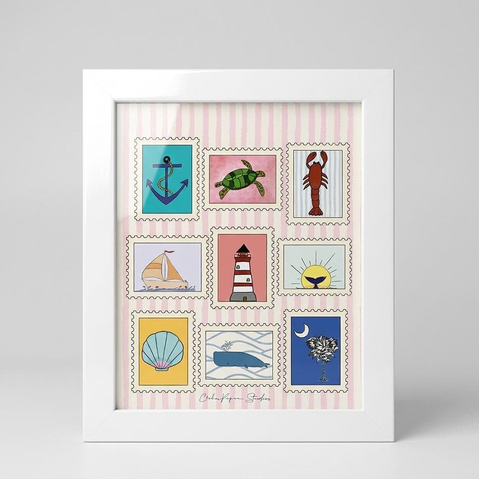 Nautical Coastal Art Print, South Carolina Coast, Hand-Drawn Illustration, Unframed Wall Decor, 8x10 in