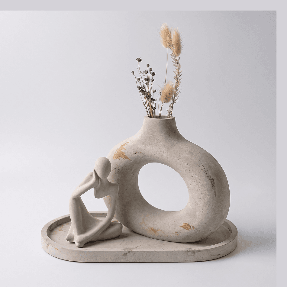 Concrete Ring (Halo) Vase, Hand-Finished Cement Decor, Sculptural Minimalist Accent, 7" W x 7.75" H, 1-Piece