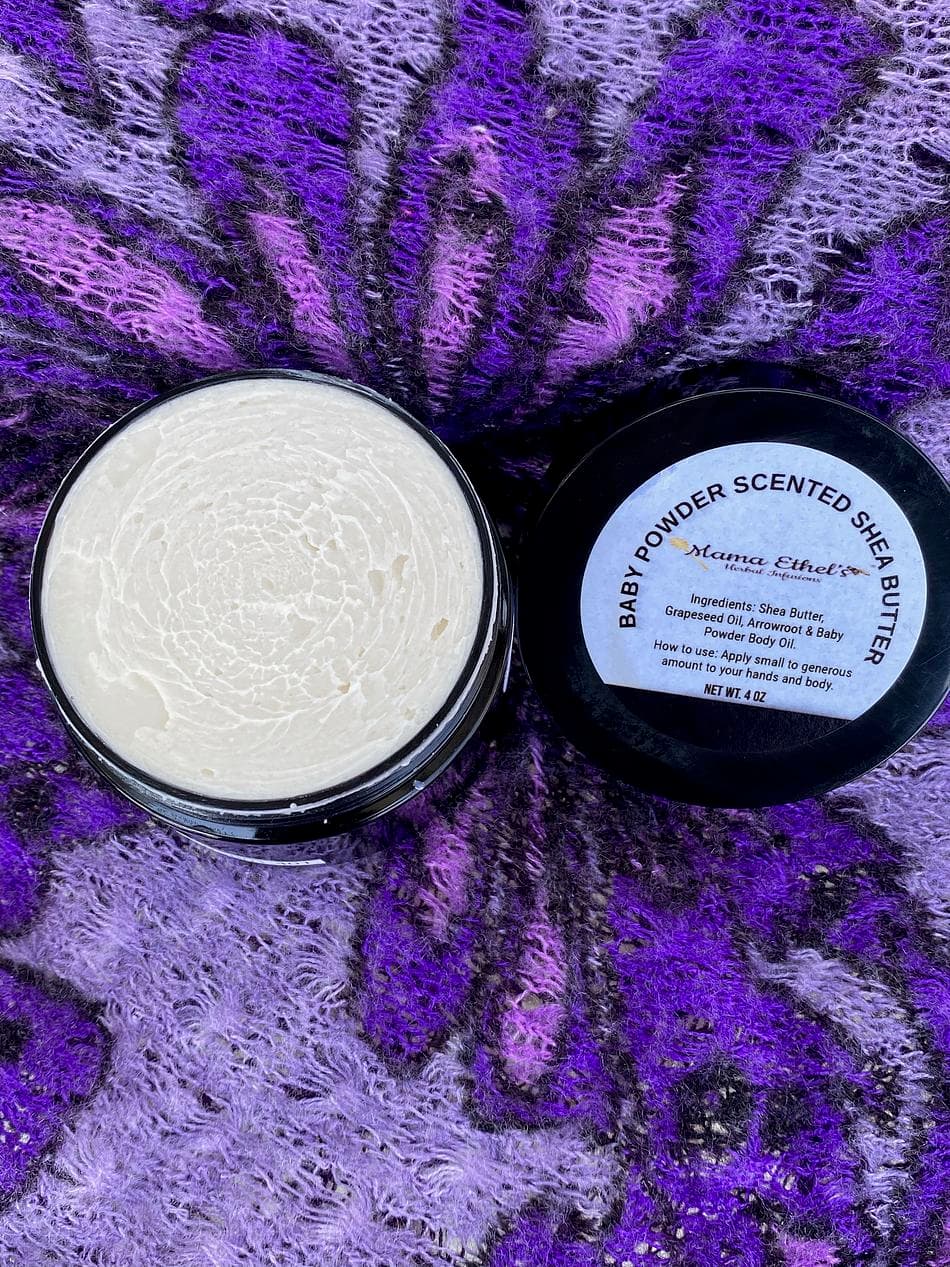 Scented White Shea Butter Body Butter, Baby Powder Fragrance, Deep Moisture for Dry Skin, White Label Collection 4 oz