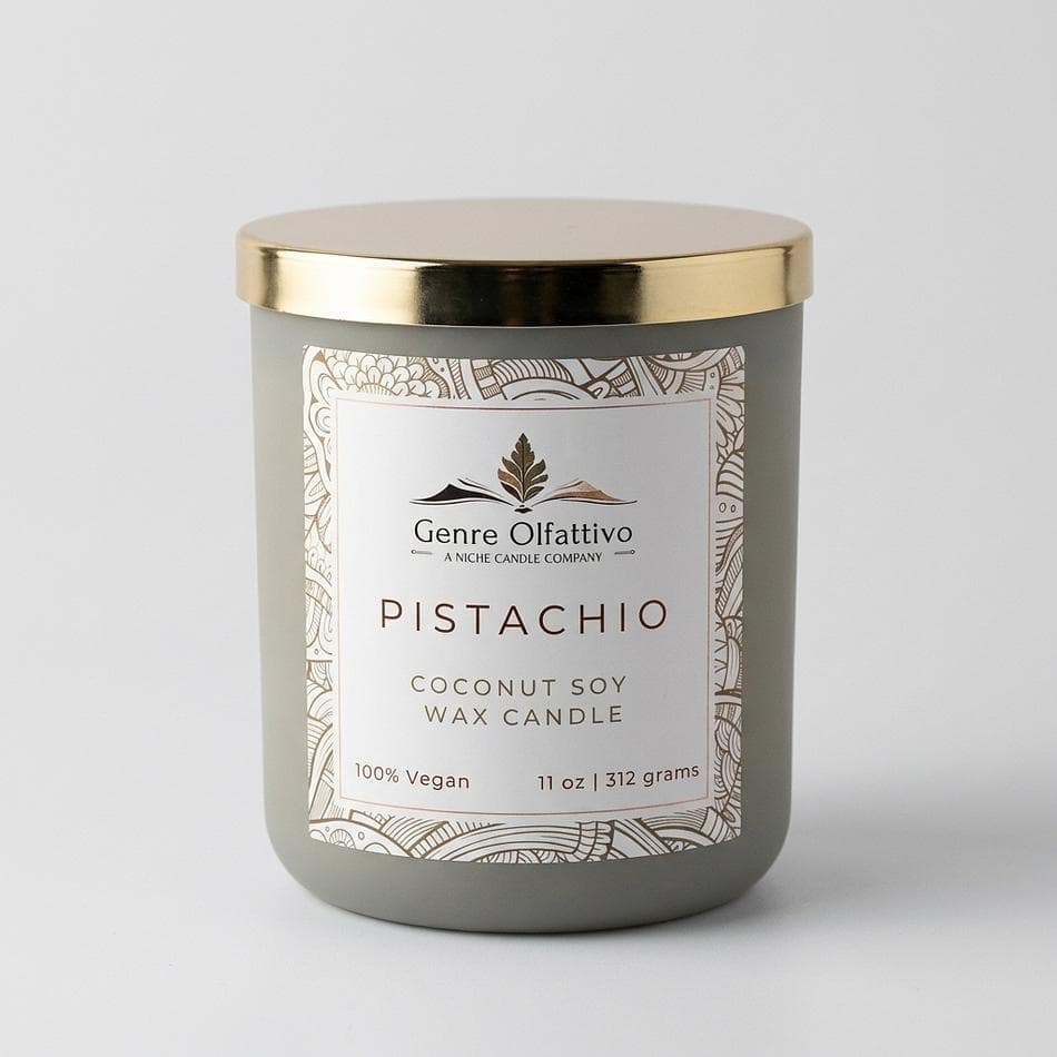 Pistachio Gourmand Candle, Vanilla & Cinnamon, Coconut Soy Wax, Cozy Scent, Double Wick, 12 oz Matte Sage Jar