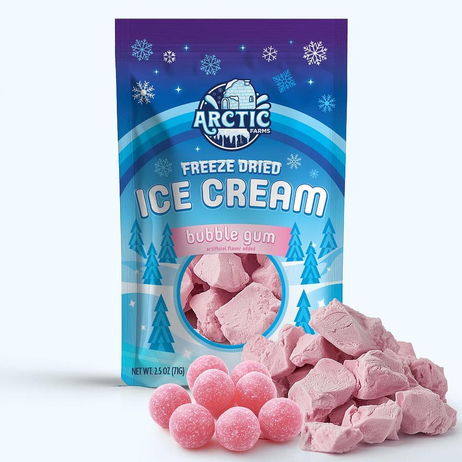 Freeze-Dried Ice Cream Bits, Bubble Gum, No-Melt Crunchy Snack, Shelf-Stable, Large Resealable Bag (2.5 oz)