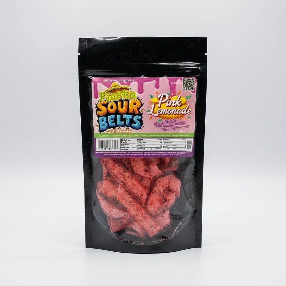 Sour Pink Lemonade Candy Belts, Sweet-Tart Chewy Strips, Sour Sugar Coated, Party Snack, 1 Bag