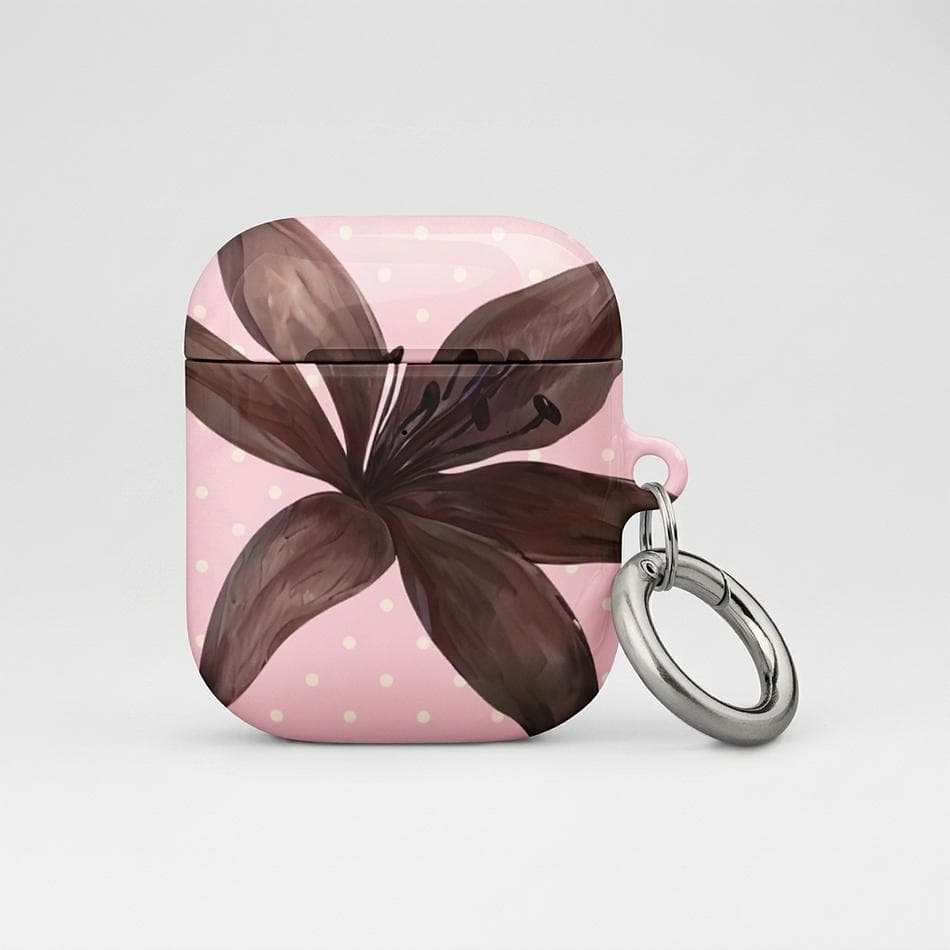 Protective AirPods Case, Polycarbonate PC Hard Shell, Blush Mocha Tiger Lily Floral, Wireless Charging, Carabiner Keychain