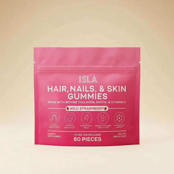Hair, Skin & Nails Gummies, Collagen + Biotin + Vitamin C, Supports Hair Growth, Wild Strawberry, 60 Gummies (30 Servings)