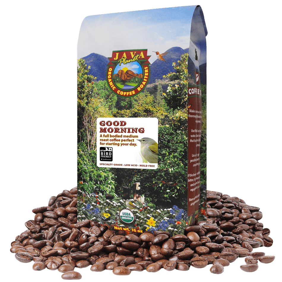 Java Planet Good Morning Organic Blend – Medium Roast, Smooth & Full-Bodied, Low Acid, Whole Bean, 1 lb