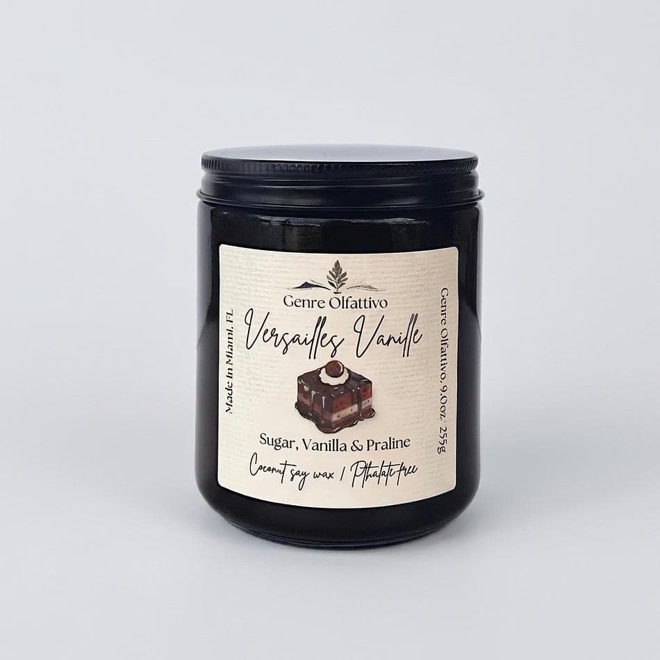 Vanilla Gourmand Scented Candle, Amaretto Praline & Vanilla, Coconut Soy Wax, Warm Cozy Throw, 8 oz Amber Jar