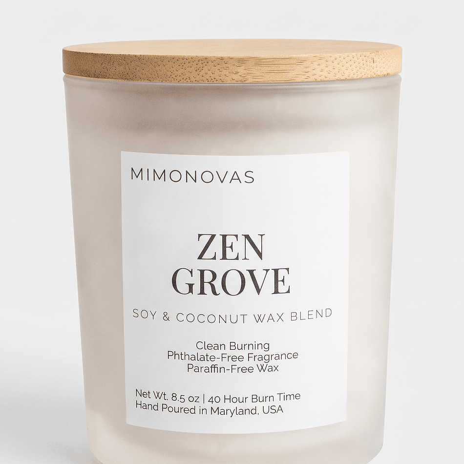 Scented Soy & Coconut Wax Candle, Lavender Sandalwood & Bamboo, Calm Spa Scent, Frosted Glass w/ Bamboo Lid, 8.5 oz