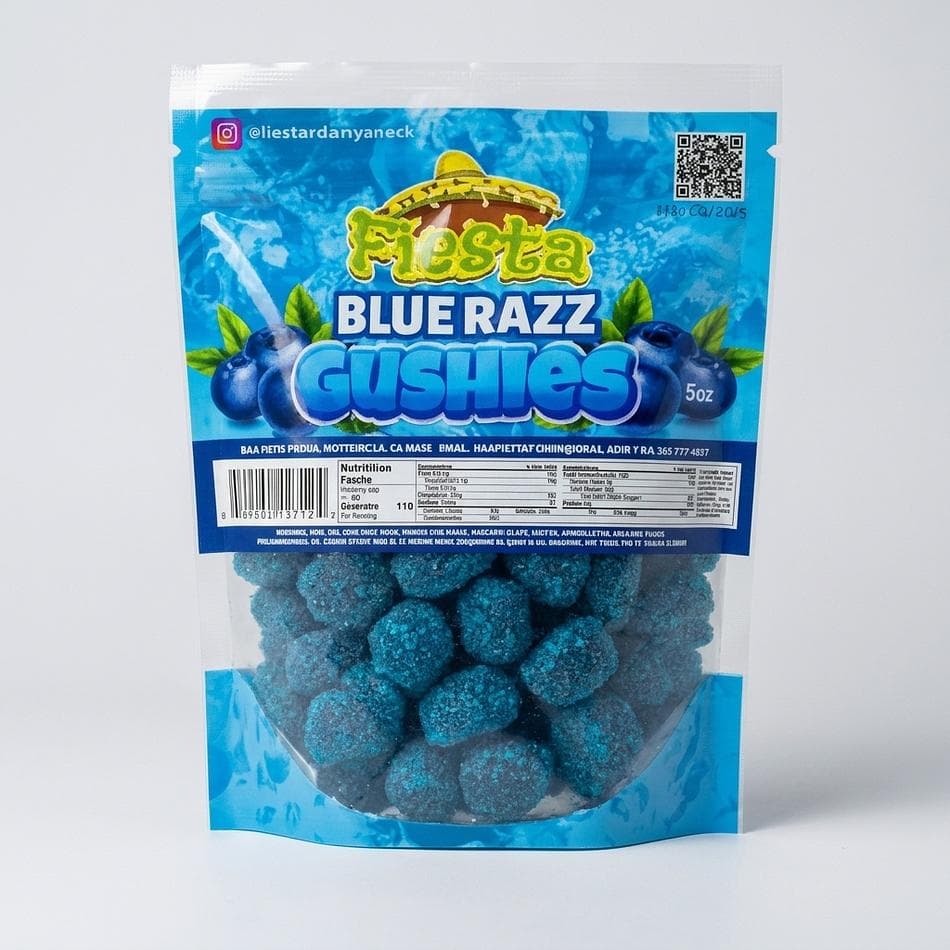 Blue Raspberry Fruit Snacks, Blue Razz & Blueberry Flavor, Chewy Gushers-Style Candy, Gooey Center, 1 Bag