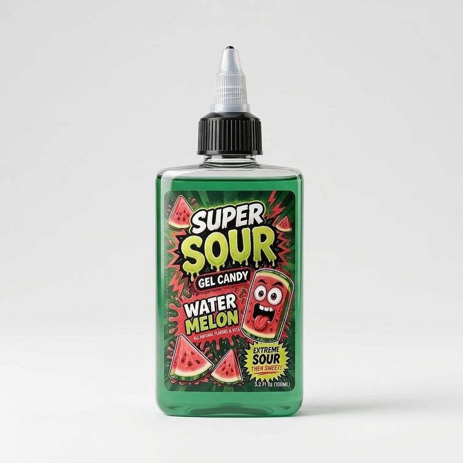 Super Sour Watermelon Gel Candy, Watermelon Flavor, Extreme Sour Squeeze Bottle, 100ml (3.4 fl oz)