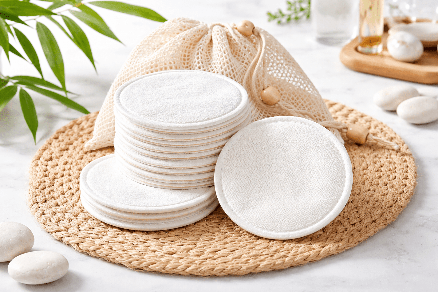 Reusable Bamboo Makeup Remover Pads, Organic Bamboo, Ultra-Soft Cleansing Rounds, Washable Reusable, 20-Pack