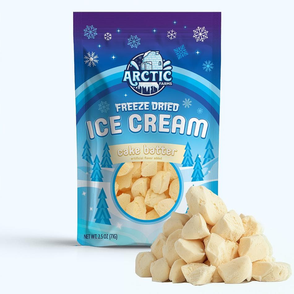 Freeze-Dried Ice Cream Bits, Cake Batter, No-Melt Crunchy Snack, Shelf-Stable, Large Resealable Bag (2.5 oz)