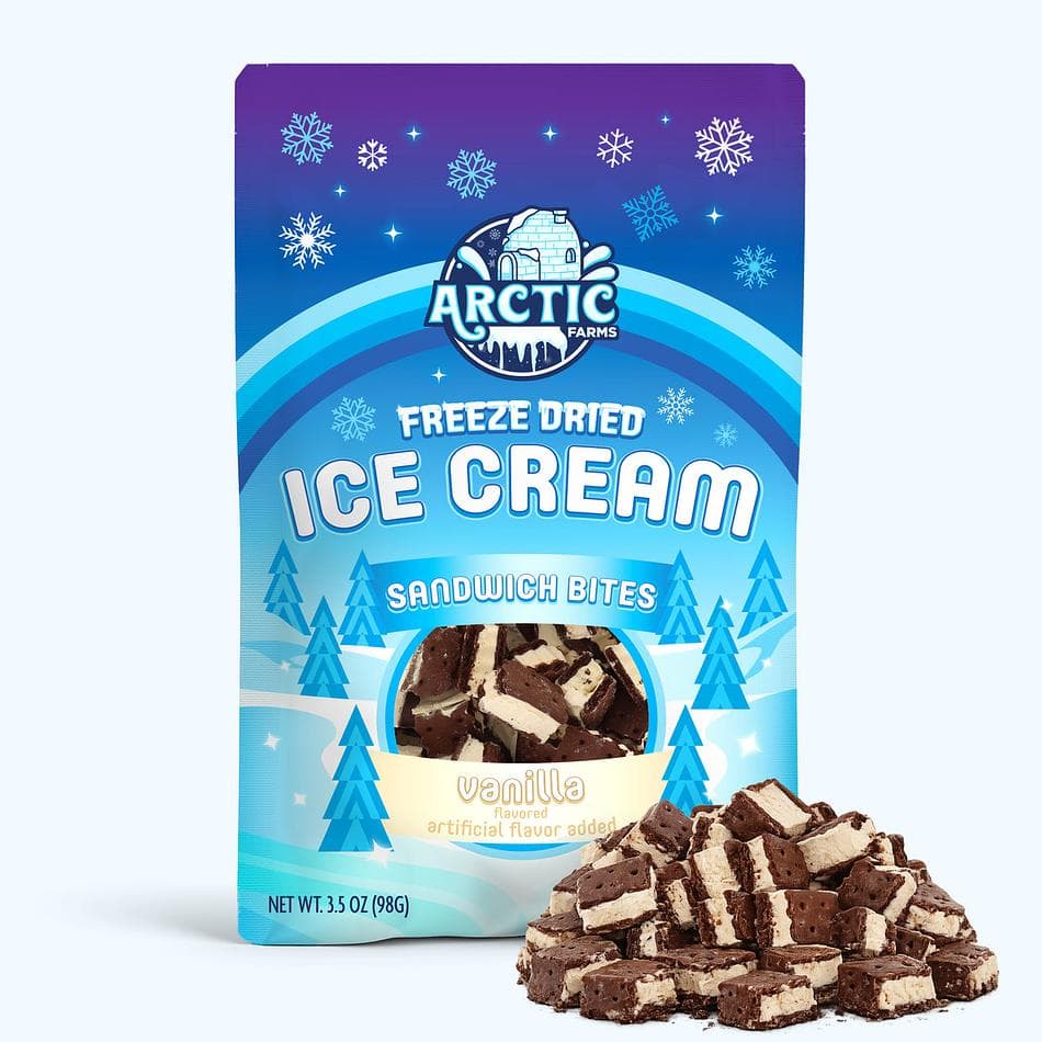 Freeze-Dried Ice Cream Sandwich Bites, Vanilla, Real Ice Cream, Crunchy No-Melt Snack, Medium Resealable Bag (3.5 oz)