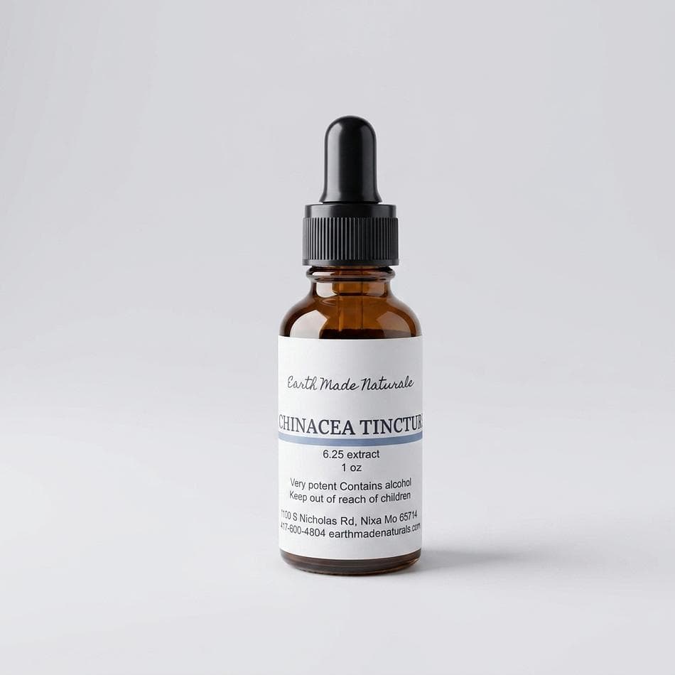 Echinacea Herbal Tincture, Echinacea Aerial Parts, Immune Support, 40% Alcohol Extract, 1 oz or 2 oz Dropper Bottle
