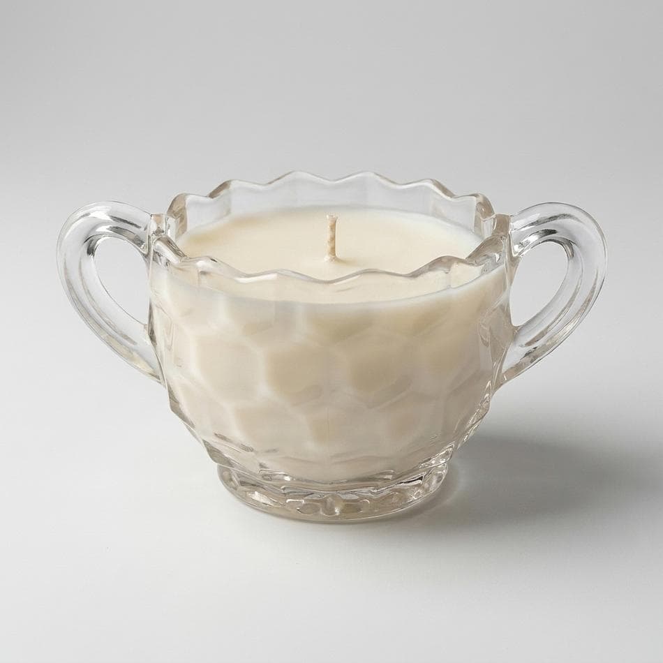 Soy Candle in Vintage Fostoria American Glass Sugar Bowl, Matcha Bergamot Scent, Clean Burn, 4.3 oz