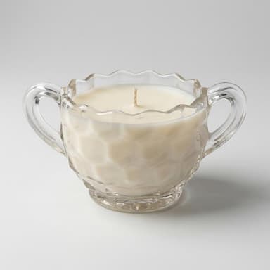 Soy Candle in Vintage Fostoria American Glass Sugar Bowl, Matcha Bergamot Scent, Clean Burn, 4.3 oz