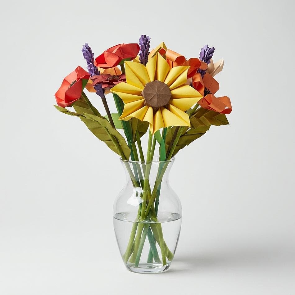 Handmade Felt Flower Bouquet, Sunflower & Wildflowers, Everlasting Home Decor, 1 Bouquet
